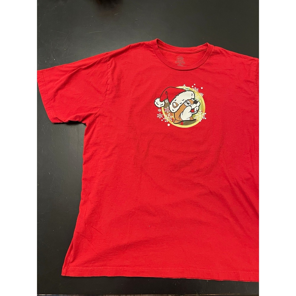 Buc-ee's 2023 Christmas Red Graphic Logo Tee Tagless Mens 3XL Cotton Crew